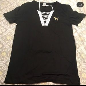 Victoria’s Secret PINK lace up campus tee